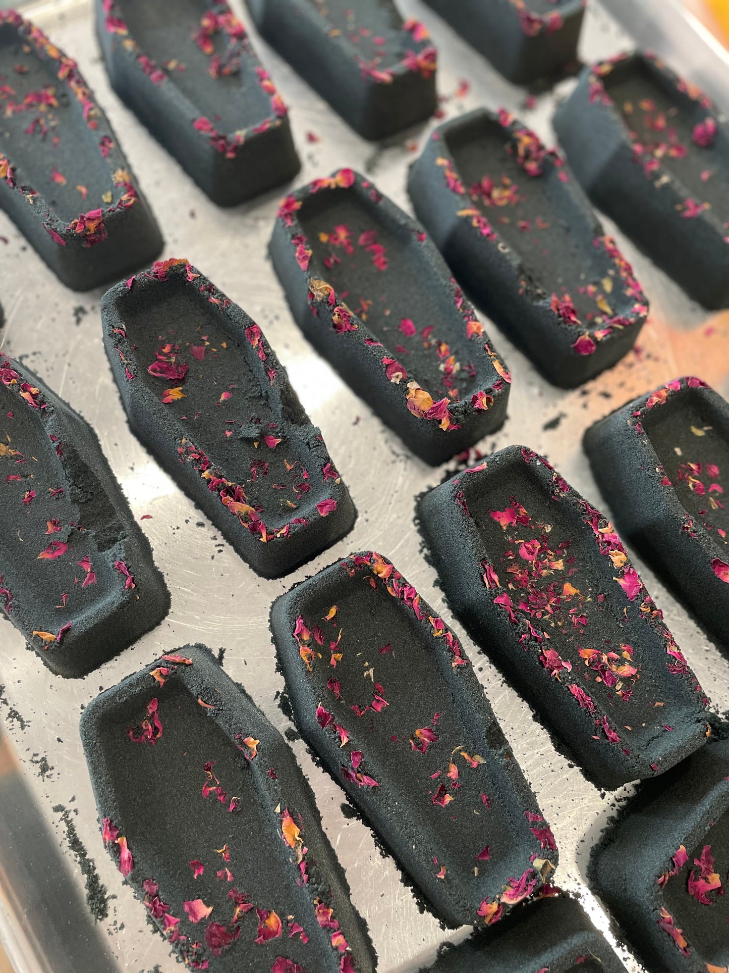 Queen of the Undead Bath Bomb - Spooky Bath Time - Halloween spa day - shaped halloween bath bomb - black coffin bath bomb with rose petals