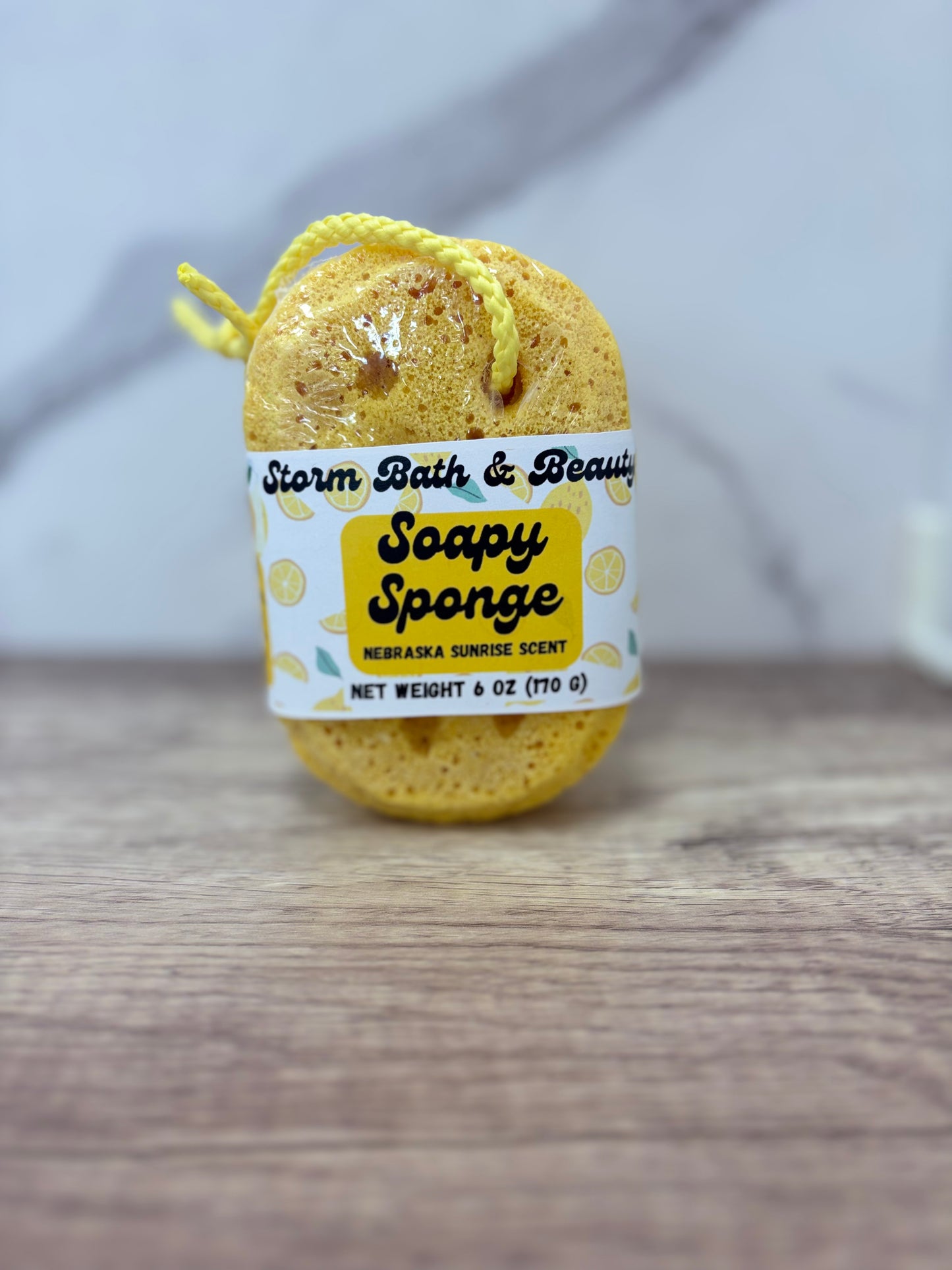 Soapy Sponge – Nebraska Sunrise (Lemongrass Citrus) Exfoliating Soap-Infused Body Sponge