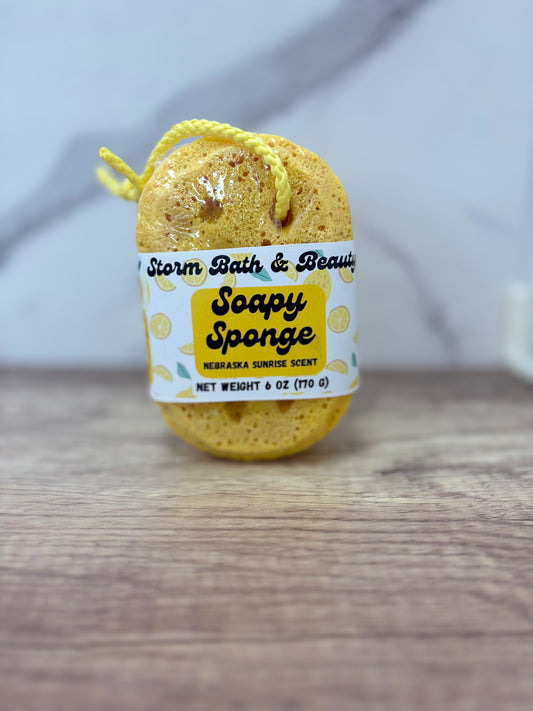 Soapy Sponge – Nebraska Sunrise (Lemongrass Citrus) Exfoliating Soap-Infused Body Sponge