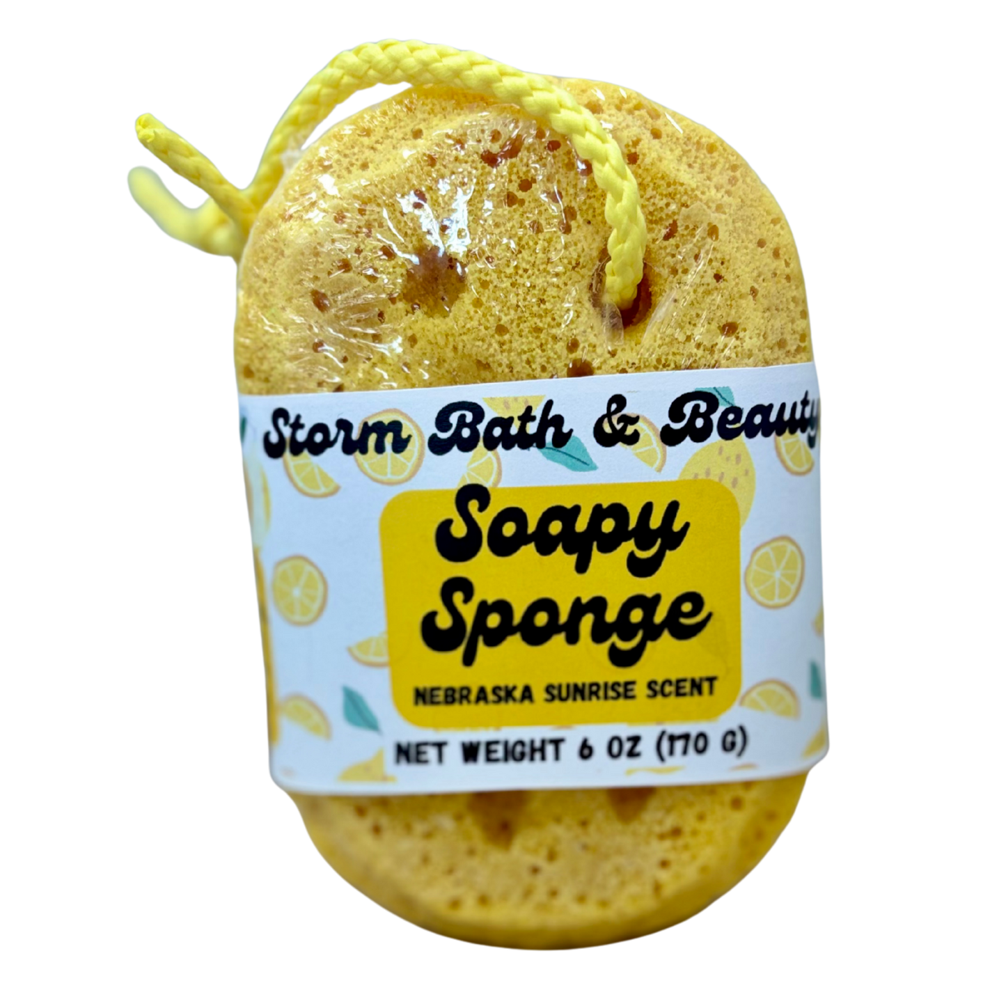 Soapy Sponge – Nebraska Sunrise (Lemongrass Citrus) Exfoliating Soap-Infused Body Sponge