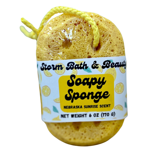 Soapy Sponge – Nebraska Sunrise (Lemongrass Citrus) Exfoliating Soap-Infused Body Sponge
