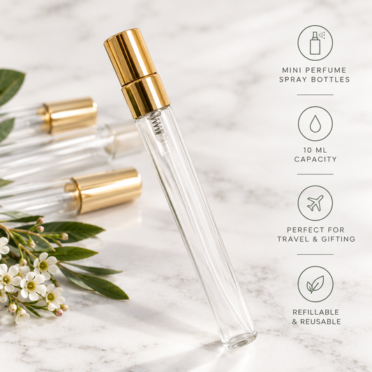 Bulk Mini Perfume – 10 mL Travel-Size Fragrance Spritzers with Gold Caps